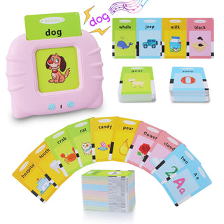 Talking Flash Cards Learning Toys for Toddlers 1-6 Year Old,British English, 224 Words, Audible Educational Toys, Preschool Learning Resource Electronic Interactive Toy Birthday Gifts for Kids-Pink
