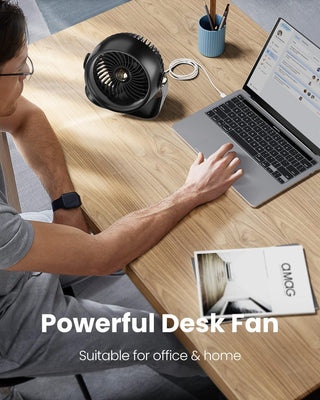 Anspect Desk Fan, 6 Inch Quiet Air Circulator Fan, 4 Speeds with Strong Airflow, 360° Rotate Portable Fan For Bedroom Home Office Desktop Travel (Dark Black)