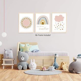 Rainbow Canvas Print, Nursery Wall Art Pink Print, You Are My Sunshine Wall Art Decor Cloud Nursery Pictures Wall Art for Girl Bedroom Nursery Prints Posters Kids Room Wall Art 12x16x3 Inch unframed