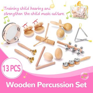 OUNA Percussion Instruments,13pcs Different Children Hand Percussion Instruments Kit Portable Kids Music Enlightenment Musical Instruments Set