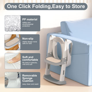 GDTOMEEU Toilet Potty Training Seat with Step Stool Ladder, Potty Training Toilet for Kids Boys Girls Toddlers-Comfortable Safe Potty Seat with Anti-Sli (Grey)
