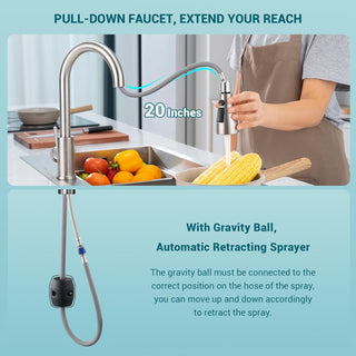 DAYONE Waterfall Kitchen Sink Tap with Pull Out Sprayer, Matte Black Kitchen Faucet Raindance 3 Modes, Modern Stainless Steel 1 Hole Sink Mixer, 360° Swivel & Single Handle, DAY-CR2546
