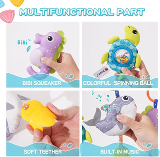 AM ANNA Baby Stroller Arch Toy, Car Seat Toys for Babies 0-12 Months,Activity Musical Arch Toy with Animal Accessories, Sensory Travel Crib Bouncer Bassinet Toys for Toddler Boy Girl