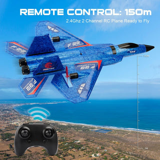 RoofWorld RC Plane, F22 Airplane Fighter Ready to Fly, 2.4Ghz 2 Channel Remote Control Airplanes Toy for Boys Girls Kids Beginners Blue02