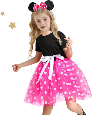 WonderBabe Girl Costume Polka Dots Tulle Tutu Dresses Princess Fancy Dress Up Halloween Birthday Party Dress with Ears Headband