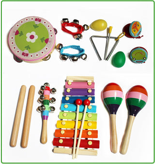 Toddler Educational Kids Musical Instruments Set 8 Types 14pcs Wooden Percussion Instruments Toy for Kid Educational Musical Games Tambourine Present, Promote Fine Motor Skills, with Carrying Bag