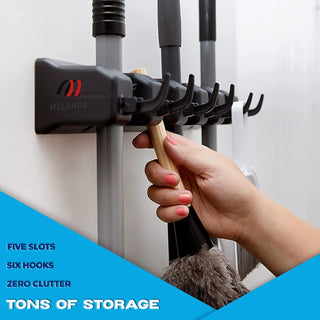 MELAMOR Mop and Broom Holder Wall Mount Heavy Duty Garden Tool Organizer - Mop Hanger Home Cleaning Supplies Storage Rack for Garage Laundry Room and Key Holder for Wall Organizer