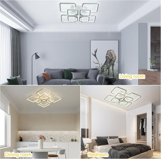 Qcyuui Dimmable Modern Ceiling Light, Acrylic LED Round Flush Mount Lighting Fixtures, 56W 4-Lights 56cm Indoor White Ceiling Lamp with Remote for Living Room Kitchen Bedroom Dining Room Office