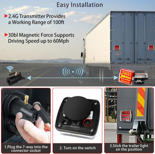 UNIFULL Wireless LED Trailer Light Kit, Magnetic Towing Lights for Trailers, Trucks, Tractors, Lorries, Vans, Campers, Boats