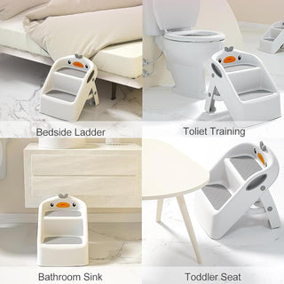 U-HOOME Foldable Toddler Step Stool for Kids Kitchen Bathroom Sink,Toilet Steps Potty Training Stool,Dual Height 11" Kitchen Helper Plastic Poop Stools Ladder with Handles Nursery Foot Stools (Blue)