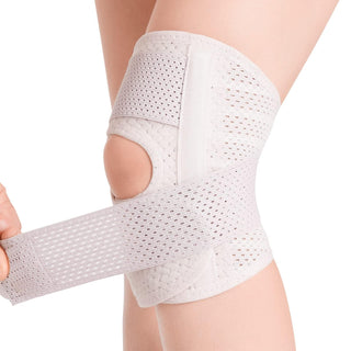 FDTY Knee Brace with Side Stabilizers Relieve Meniscal Tear Knee Arthritis, Breathable Adjustable Knee Support Suitable for Men and Women with Sports Injuries (Medium, White (Left))