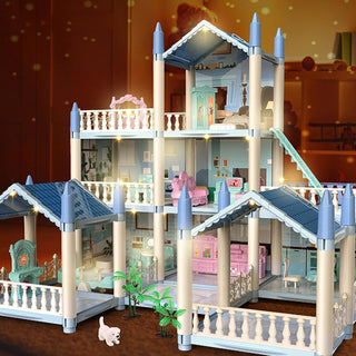 Beauenty Doll House Building Toys with Lights to Assemble Kitchen, Bedroom, Furniture, Garden, Dolls, Pets, Pink Play Dream House for Girls, Girls Toddler DIY Ideas Gifts (PINK 14 Rooms)