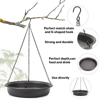 MAKINGTEC Bird Bath Hanging Bird Feeder - Garden Bird Bat Bird Feeder Plate Hanging Tray Bird Bath Tray Hanging Bird Water or Bird Seed Hanging Bird Baths for Outdoors (Beige)
