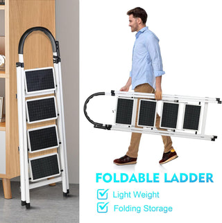 SKY-TOUCH Foldable Ladder 3 Steps, Home Ladder Folding Step Stool with Wide Anti-Slip Pedal, Adults Folding Sturdy Steel Ladder for Home,Kitchen, Garden, Office