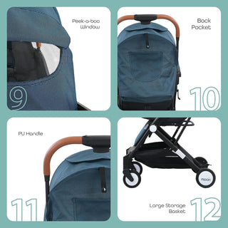 MOON Ritzi Light Weight Travel Cabin Stroller/Pushchair for Baby/Kids/Toddler from 0 Months+ Upto 15 kg, Black/Blue Dots