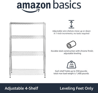 Amazon Basics 3-Shelf Adjustable, Heavy Duty Storage Shelving Unit (113.3 kilograms loading capacity per shelf), Steel Organizer Wire Rack, Black, 58.9 x 34 x 193.5 centimeters