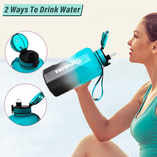 GIFUBOWA Half Gallon Water Bottle with Handle and Straw 74oz Big Sport Water Jug Large Motivational 2.2l Bpa Free Leakproof Bottles for Gym Yoga Camping Outdoor Travel