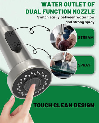 DAYONE Waterfall Kitchen Sink Tap with Pull Out Sprayer, Matte Black Kitchen Faucet Raindance 3 Modes, Modern Stainless Steel 1 Hole Sink Mixer, 360° Swivel & Single Handle, DAY-CR2546