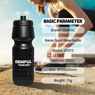 GEMFUL Bike Water Bottle BPA Free 750ml 2 Pack (Black+white)