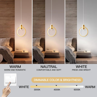 YT YATAI LIGHTING Modern LED Pendant Light for Bedroom and Living Room, Small Single Mini Bedside Pendant Stylish Adjustable Height and 3 Color Temperature