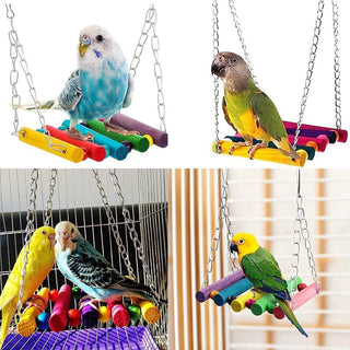 9 Pack Bird Swing Toys, Bird Chewing Hanging Toys,Swing Climbing Ladders,Wooden Perch Birds Cage Toys for Small Parrots, Parakeets, Cockatiel, Conures, Finches, Budgie, Macaws, Love Birds Natural Wood