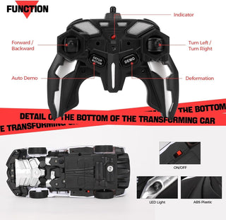 WTLSSG Remote Control Car，Transform Robot RC Cars with Cool LED Headlights, 2.4Ghz Toys Car with 360 Degree Rotation and One-Button Deformation, Present Birthday Gift for Boys/Girls (Black and White)