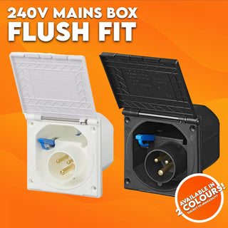 Xtremeauto 240V Mains Flush Fit Socket Box - Caravan 16 Amp Socket, Mains 16amp Campervan Inlet Hookup Cable Socket Plug, Flush To Fit Most Caravans & Campervans External 16a Sockets (White)