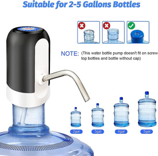 SKY-TOUCH 5 Gallon Water Bottle Pump, USB Charging Portable Electric Water Pump for for for 2-5 Gallon Jugs USB Charging Portable Water Dispenser for Office, Home, Camping, Kitchen and etc,Black