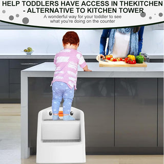 U-HOOME Foldable Toddler Step Stool for Kids Kitchen Bathroom Sink,Toilet Steps Potty Training Stool,Dual Height 11" Kitchen Helper Plastic Poop Stools Ladder with Handles Nursery Foot Stools (Blue)