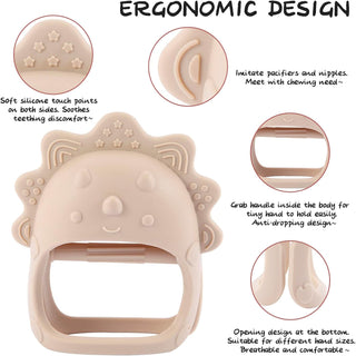 AoiSouk Baby Teether, Silicone Teething Toys for Babies 0-6 Months, Baby Chew Toys for Sucking Needs, Teething Pacifier, BPA Free Anti-Drop Silicone(Dark Pink&Rose Pink&Beige)