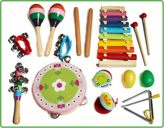 Toddler Educational Kids Musical Instruments Set 8 Types 14pcs Wooden Percussion Instruments Toy for Kid Educational Musical Games Tambourine Present, Promote Fine Motor Skills, with Carrying Bag