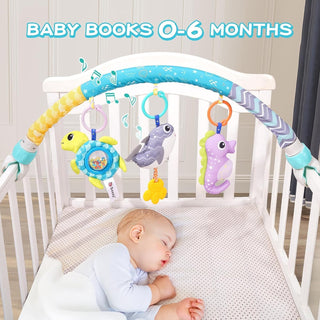 AM ANNA Baby Stroller Arch Toy, Car Seat Toys for Babies 0-12 Months,Activity Musical Arch Toy with Animal Accessories, Sensory Travel Crib Bouncer Bassinet Toys for Toddler Boy Girl