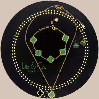 Julie & Co four leaf clover 18K gold plated Jewelry set Jewellery set for women, comes with a cute keychain in a Julie & Co neat gift box.