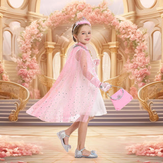 Frichness Princess Cape Set,12Pcs Kids Fairy Tulle Princess Dress up Clothes, Princess Dresses for Girls Birthday Party Halloween Dressing Up with Crown Wand Accessories 3-8 Years Birthday Gift