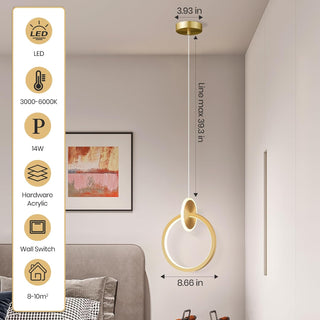 YT YATAI LIGHTING Modern LED Pendant Light for Bedroom and Living Room, Small Single Mini Bedside Pendant Stylish Adjustable Height and 3 Color Temperature