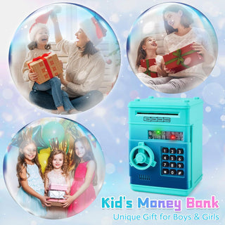 Refasy Piggy Bank for Girls 4-11 Years Old,Refasy Kids Safe Bank for Boys Christmas Birthday Gifts Toy for Kids Electronic ATM Money Bank for Adults Money Saving Box Safe Coin Bank Toy Kids Toys Pink