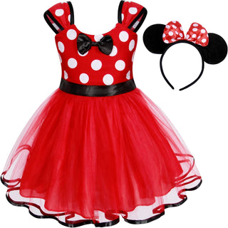 WonderBabe Girl Costume Polka Dots Tulle Tutu Dresses Princess Fancy Dress Up Halloween Birthday Party Dress with Ears Headband