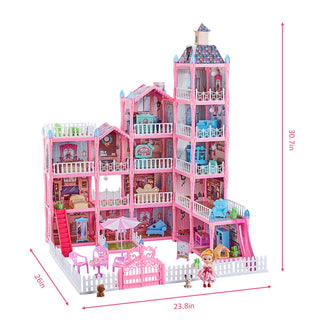 TDOO Doll House, Dream House for Girls Pretend-Play DIY Dollhouse Kit - 5-Story 16 Rooms Playhouse with Lights,Dolls Toy Figures, Furniture and Accessories Set Gift Toy for Kids Ages 3 4 5 6 7 8+(AA)