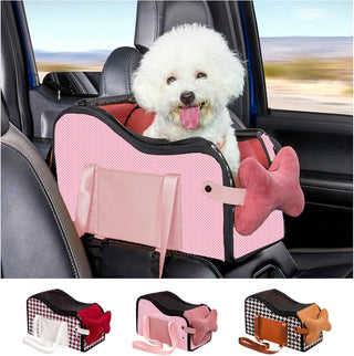Amoilly Dog Car Seat For Small Dog, Center Console Puppy Car Seat, Pet Booster Seat For Car, Dirt-Proof Portable Pet Carrier For Outdoor, With Straps And Cooler Mat (Karamell)