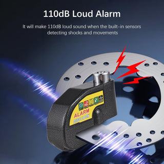 Eacam Disc Lock with Alarm Disc Brake Lock Motorcycle Alarm Lock Anti-Theft Security Wheel Disc Lock 110dB Alarm Waterproof with Reminder Cable 2pcs Keys, Disc Lock for Motorbike Bike Scooter