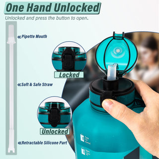 GIFUBOWA Half Gallon Water Bottle with Handle and Straw 74oz Big Sport Water Jug Large Motivational 2.2l Bpa Free Leakproof Bottles for Gym Yoga Camping Outdoor Travel