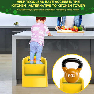 U-HOOME Foldable Toddler Step Stool for Kids Kitchen Bathroom Sink,Toilet Steps Potty Training Stool,Dual Height 11" Kitchen Helper Plastic Poop Stools Ladder with Handles Nursery Foot Stools (Blue)