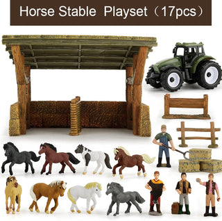 AM ANNA Horse Stable Playset Toys for Boys Girls Age 4-7,17 Pcs Cowboy Toy Spirit Toy Playset with Horses Figures Stall Tractor,Farm Animals Farmhouse Toys Farmer Vehicle (17 PCS Horse Stable Playset)