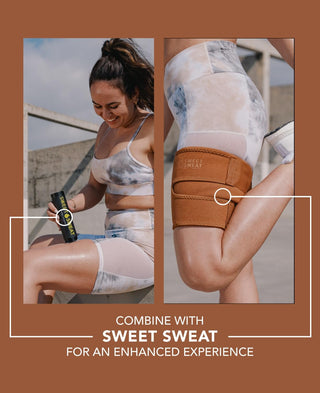 Sports Research Sweet Sweat Thigh Trimmers for Men & Women Increases Heat and Sweat Production to The Thigh Area Includes Mesh Carrying Bag (Medium, Yellow)