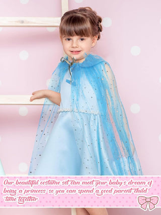 TERRIFI 4 Pcs Princess Cape for Little Girls - Fairy Tulle Cape - Blue Princess Cloak and Accessories for Kids Cosplay Party Accessories, Princess Costume for Girls Birthday Party Dressing Up 30Inch