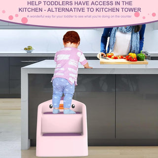 U-HOOME Foldable Toddler Step Stool for Kids Kitchen Bathroom Sink,Toilet Steps Potty Training Stool,Dual Height 11" Kitchen Helper Plastic Poop Stools Ladder with Handles Nursery Foot Stools (Blue)