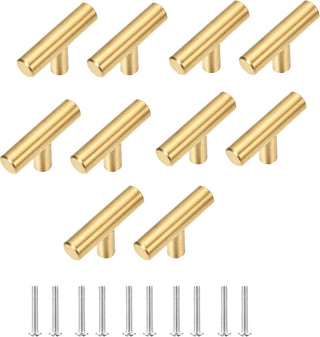 Kitmose 15 Pack Cabinet Pulls Brushed Gold Stainless Steel T Bar Pull Handles for Furniture Kitchen Cabinet Cupboard Drawer Door Handle Pull Knobs (Overall Length 6", Hole Center 3-3/4")