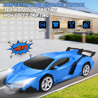 WTLSSG Remote Control Car，Transform Robot RC Cars with Cool LED Headlights, 2.4Ghz Toys Car with 360 Degree Rotation and One-Button Deformation, Present Birthday Gift for Boys/Girls (Black and White)