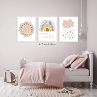 Rainbow Canvas Print, Nursery Wall Art Pink Print, You Are My Sunshine Wall Art Decor Cloud Nursery Pictures Wall Art for Girl Bedroom Nursery Prints Posters Kids Room Wall Art 12x16x3 Inch unframed
