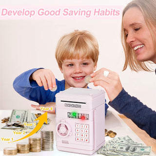 Refasy Piggy Bank for Girls 4-11 Years Old,Refasy Kids Safe Bank for Boys Christmas Birthday Gifts Toy for Kids Electronic ATM Money Bank for Adults Money Saving Box Safe Coin Bank Toy Kids Toys Pink